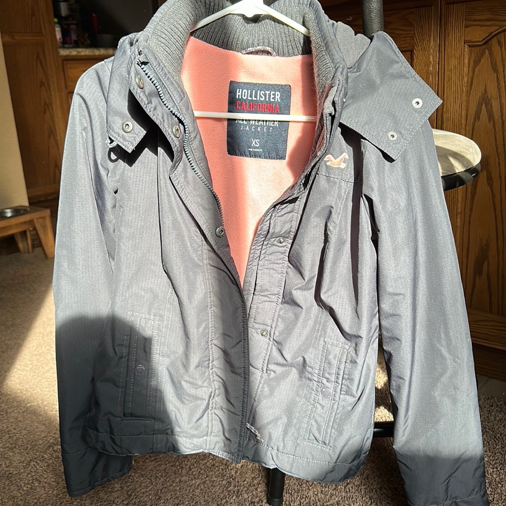 Hollister grey jacket, with peach fleece